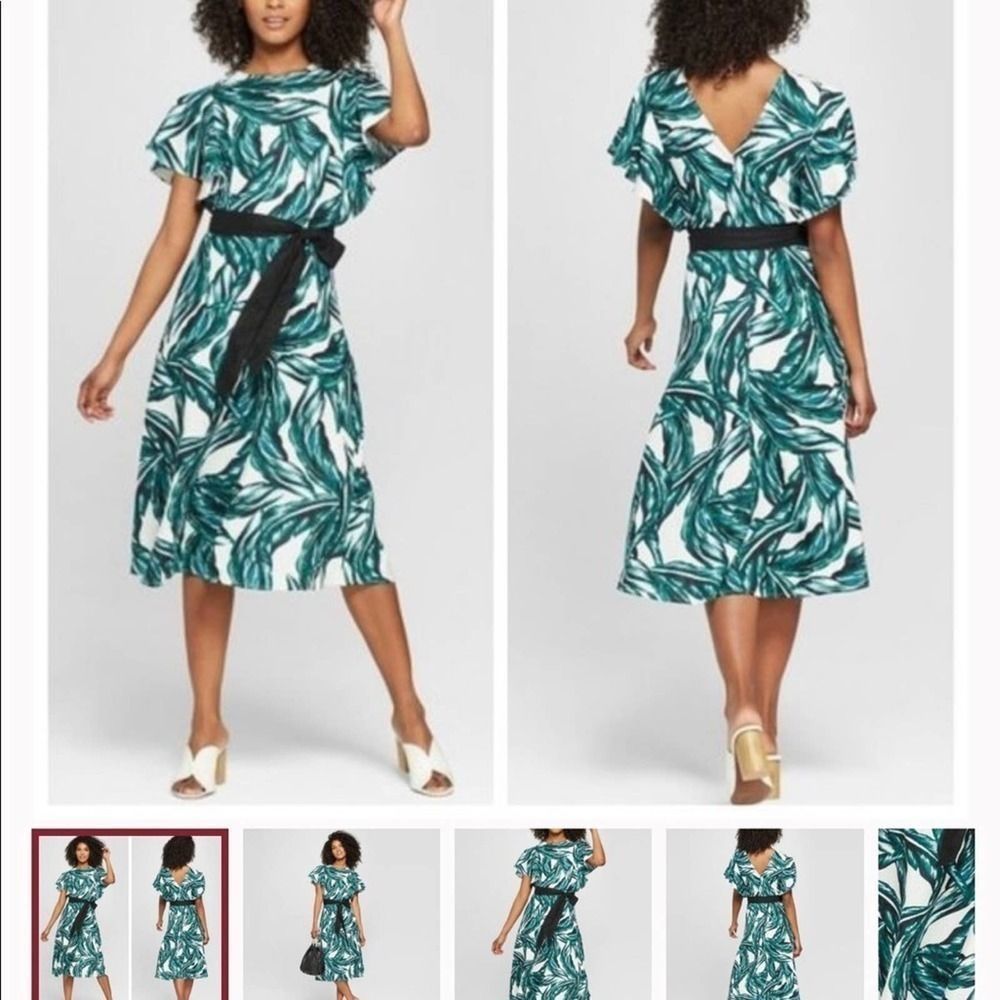 Who what wear green leaves midi dress size M